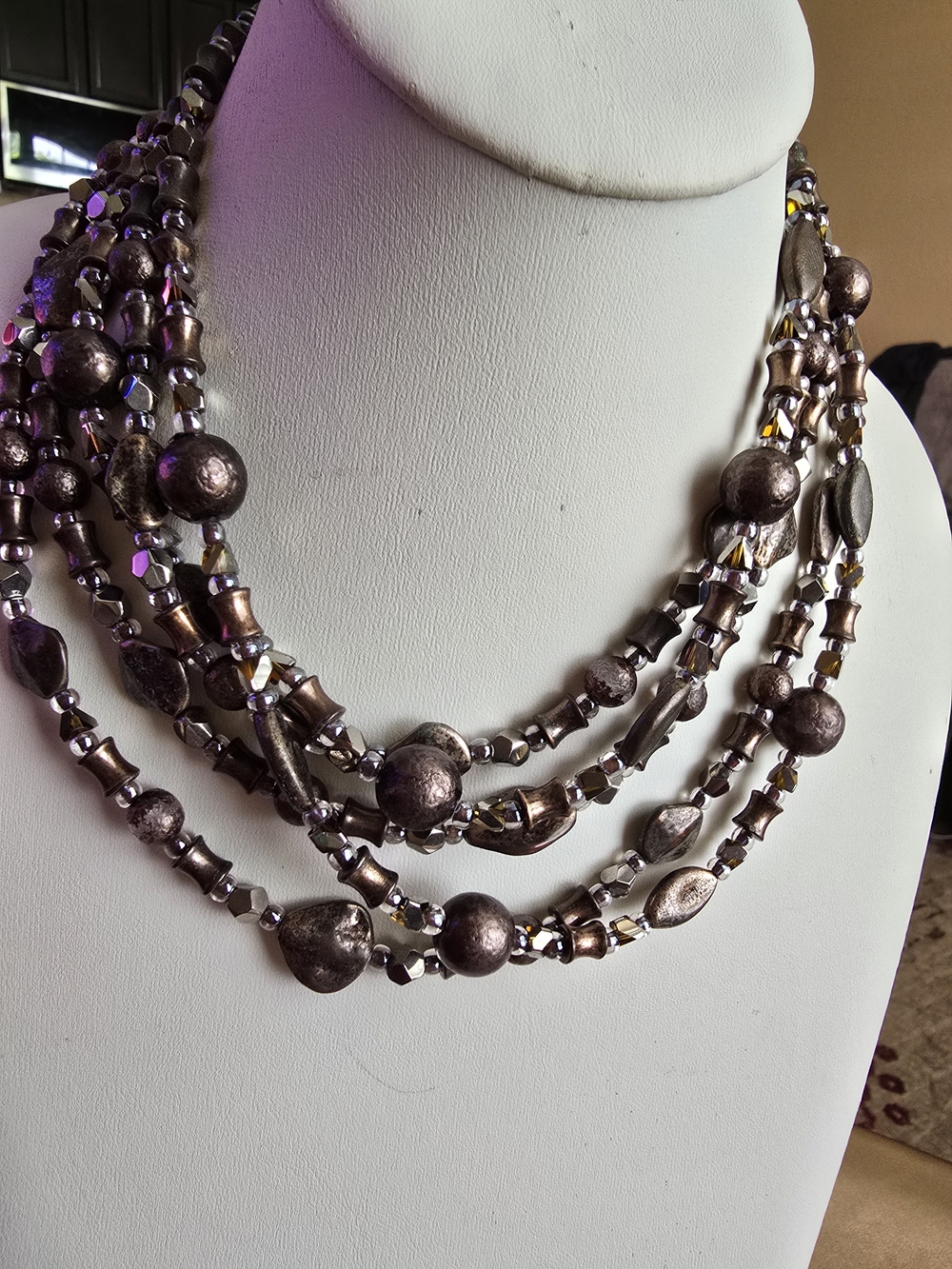 Chico's Multi-Strand Metallic Bronze Beaded Necklace